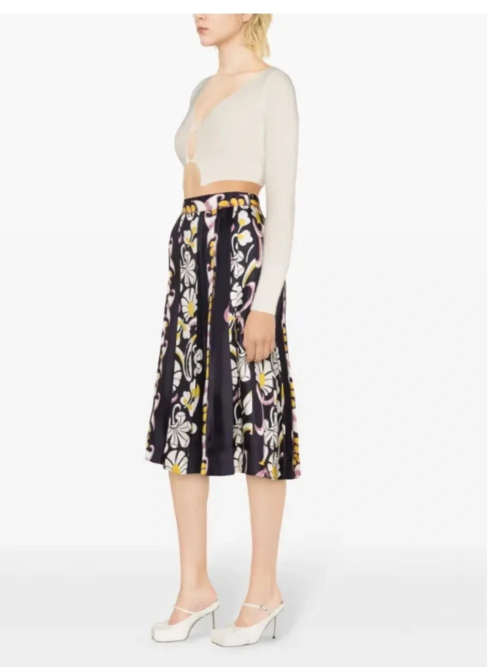 NWT Tory Burch Printed Pleated Silk Skirt Pink Tropical Border Size 2 or 4